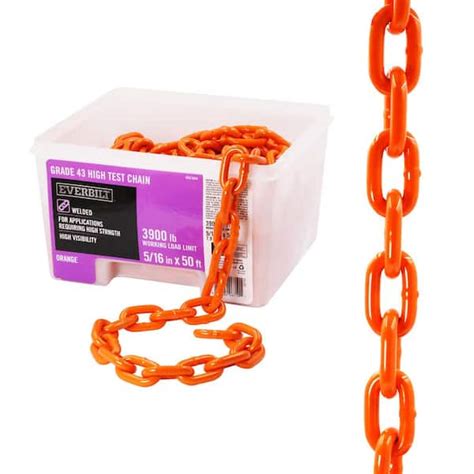 Tensile Strength Tester chain store|5/16 in. x 50 ft. Grade 43 Zinc Plated Steel High Test Chain, Orange.